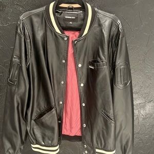 MEMBERS ONLY Bomber Leather Varsity Letterman Jacket Coat Moto Black Rare Style